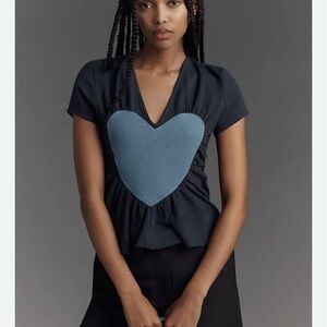 Maeve Black and Blue Heart Blouse